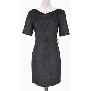Trina Turk Dress Womens 2 Black Metallic Back Zip Lined Sheath Fitted LBD New